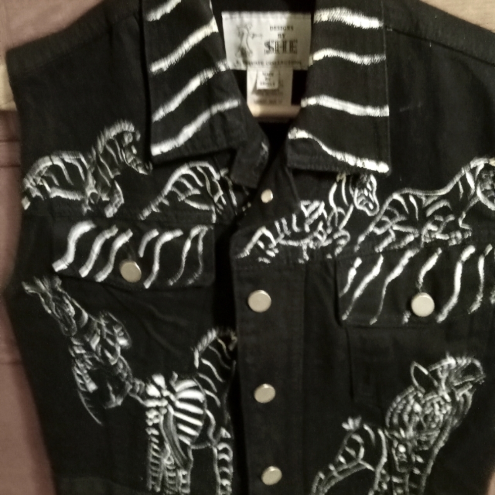 CUSTOM MADE Black denim hand painted vest